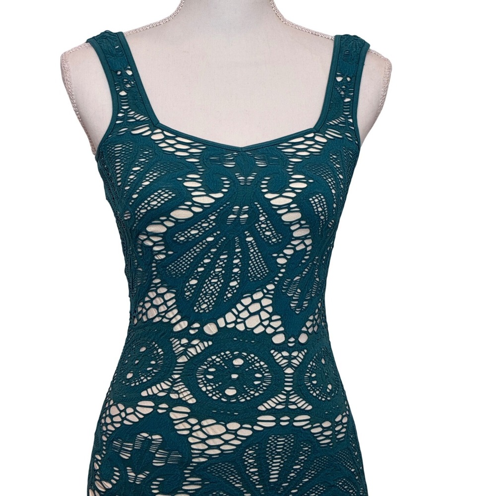 Intimately Free People Bodycon Dress Mini Crochet Teal Lined XS/S